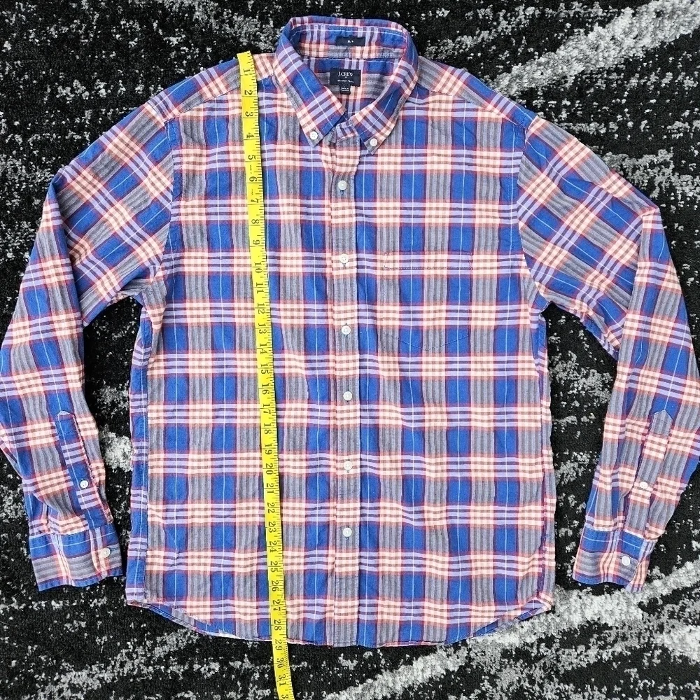 J. CREW 100% Cotton Summer Plaid Slim Fit Button Down LS Shirt Red Blue Mens LG